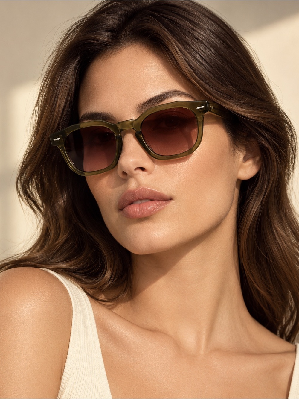 Carolina Lemke Berlin Chunky Translucent Olive Green Sunglasses with Soft Case
